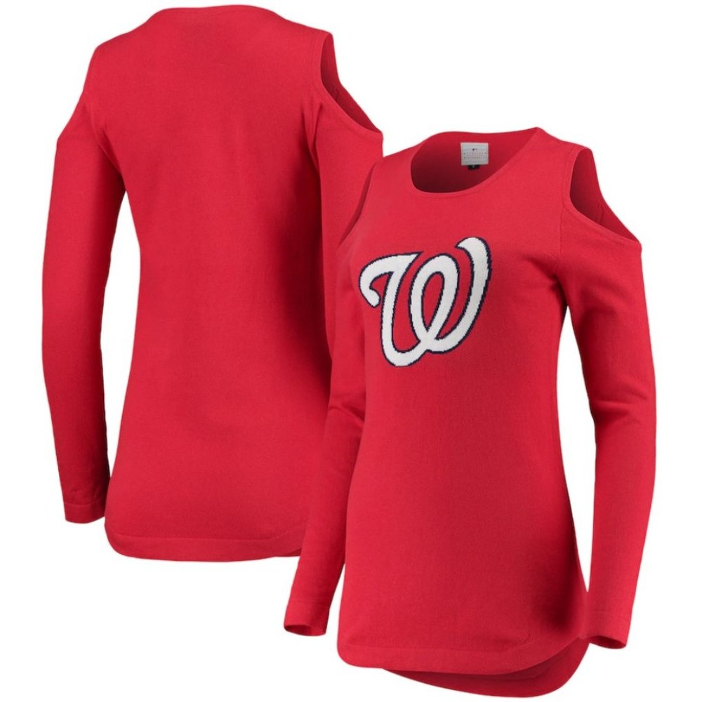 Washington Nationals Women's Logo Cold Shoulder Sweater - Red NWT